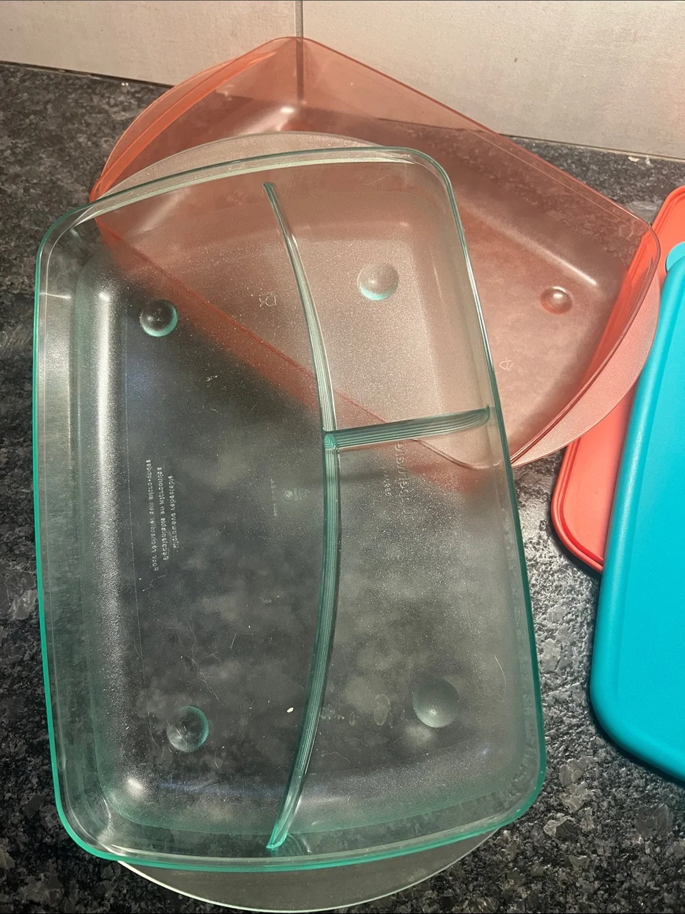 Set of 2 Rock N Serve Vintage Tupperware Microwave Containers. Red/Orange & Teal
